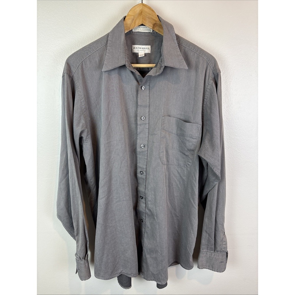 Hathaway Classic Microfiber Long Sleeve Button Up Shirt Made In USA Size 16-35